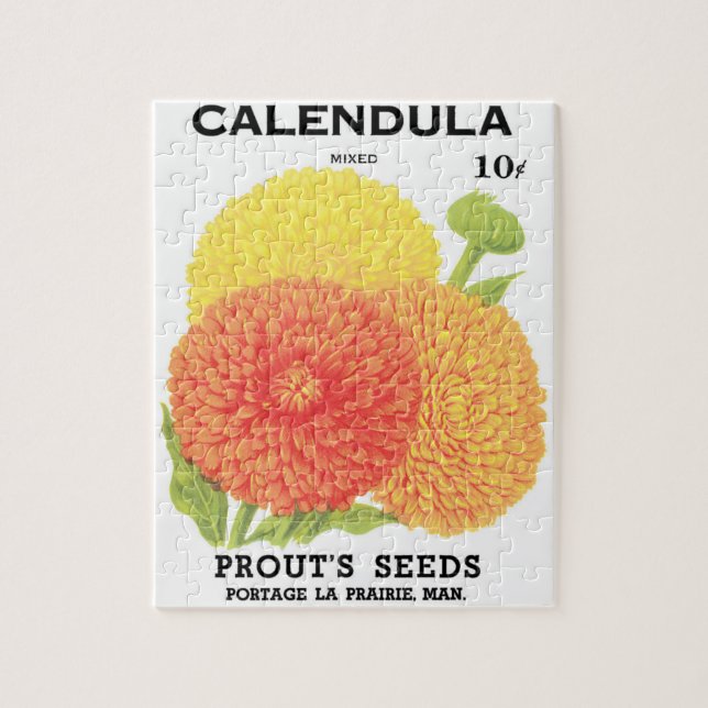 Vintage Seed Packet Art, Calendula Flowers Pussel (Vertikal)