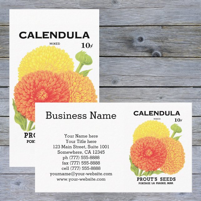 Vintage Seed Packet Art, Calendula Flowers Visitkort (Skapare uppladdad)