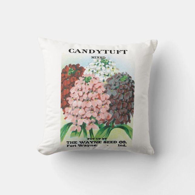 Vintage Seed Packet Art, Candytuft Garden Flowers Kudde (Framsida)
