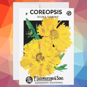 Vintage Seed Packet Art, Gult Coreopsis Flowers
