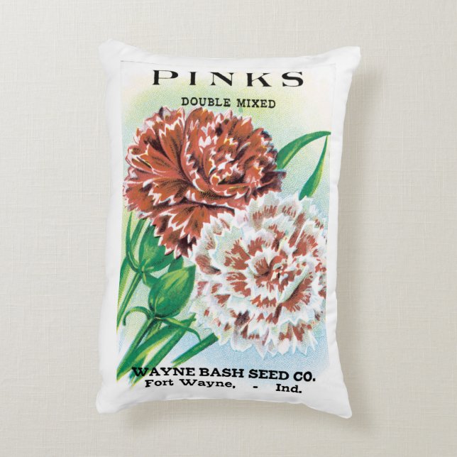 Vintage Seed Packet Art, Pinks Carnation Flowers Prydnadskudde (Baksidan(Vertikal))