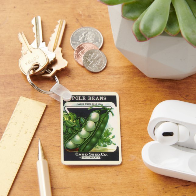 Vintage Seed Packet Art, Pole Lima Beans Nyckelring (Skrivbord)