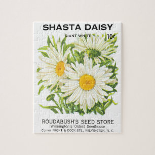 Vintage Seed Packet Art, Shasta Daisy Flowers Pussel