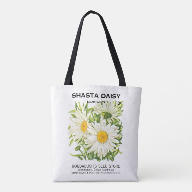 Vintage Seed Packet Art, Shasta Daisy Flowers Tygkasse (Baksida)