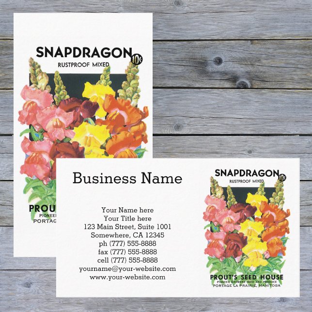 Vintage Seed Packet Art, Snapdragon Flowers Visitkort (Skapare uppladdad)