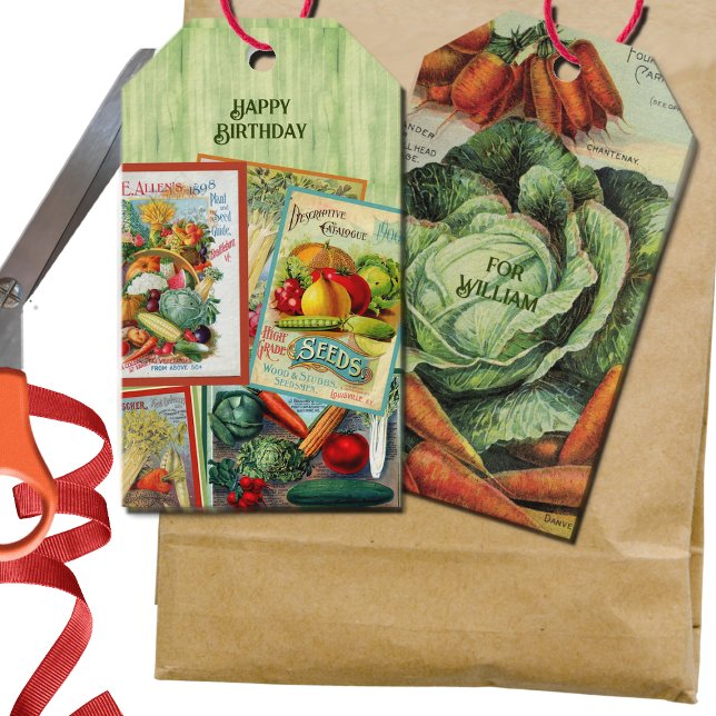 Vintage Seed Packet Birthday Presentetikett (Skapare uppladdad)