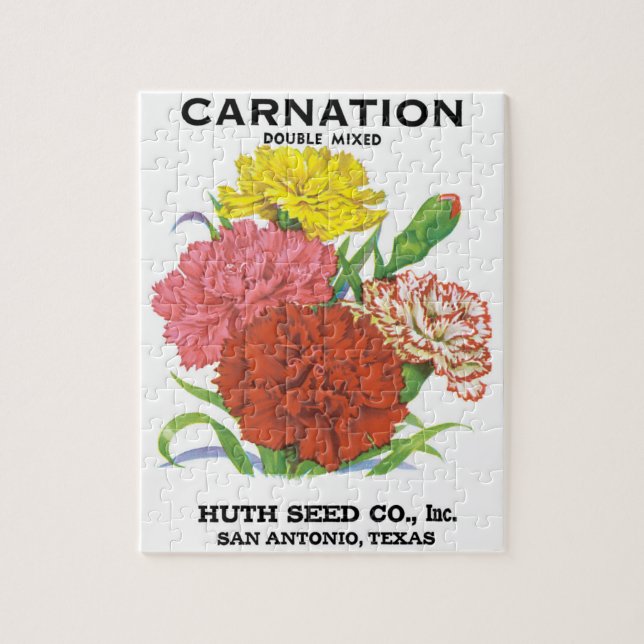 Vintage Seed Packet Label Art, Carnation Flowers Pussel (Vertikal)