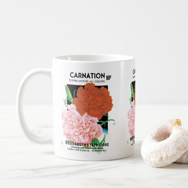Vintage Seed Packet Label Art, Carnations Flowers Kaffemugg (Med munk)