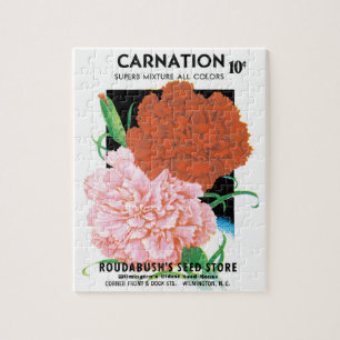 Vintage Seed Packet Label Art, Carnations Flowers Pussel