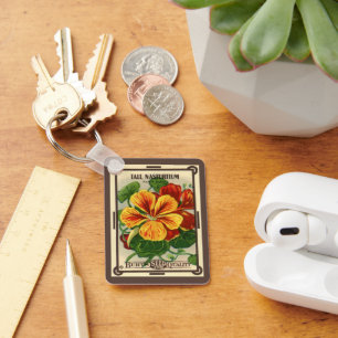 Vintage Seed Packet Label Art, Nasturtium Flowers Nyckelring