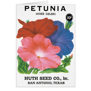Vintage Seed Packet Label Art, Petunia Flowers Hälsningskort
