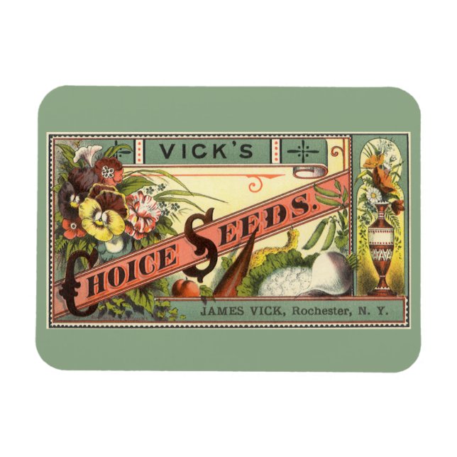 Vintage Seed Packet Label Art, Vicks valsutsäde Magnet (Horisontell)