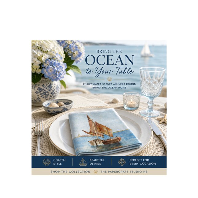 Vintage segelbåt akvarell kustvattenvy pappersservett (Coastal sailboat paper napkins styled for ocean-inspired dining and elegant waterfront tables.)