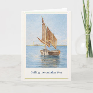 Vintage Segelbåt Födelsedags Kort • Kustnära Marin