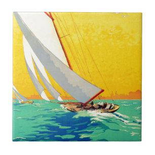 Vintage Segelbåt Fransk Travel Kakelplatta