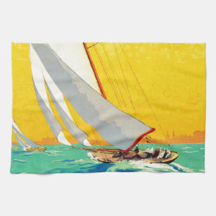 Vintage Segelbåt Fransk Travel Kökshandduk
