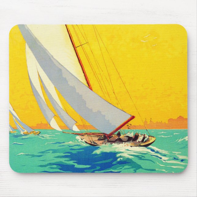 Vintage Segelbåt Fransk Travel Musmatta (Framsidan)