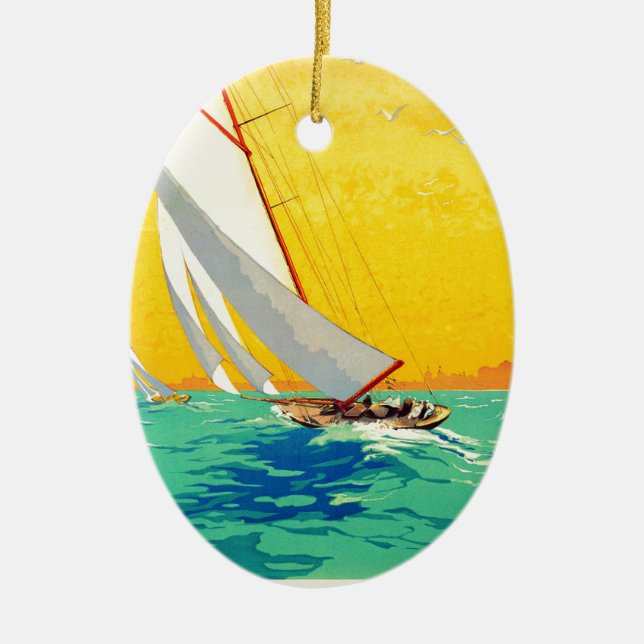 Vintage Segelbåt Fransk Travel Ornament (Framsidan)