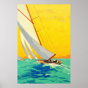Vintage Segelbåt Fransk Travel Poster