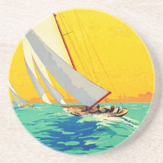 Vintage Segelbåt Fransk Travel Underlägg (Framsidan)