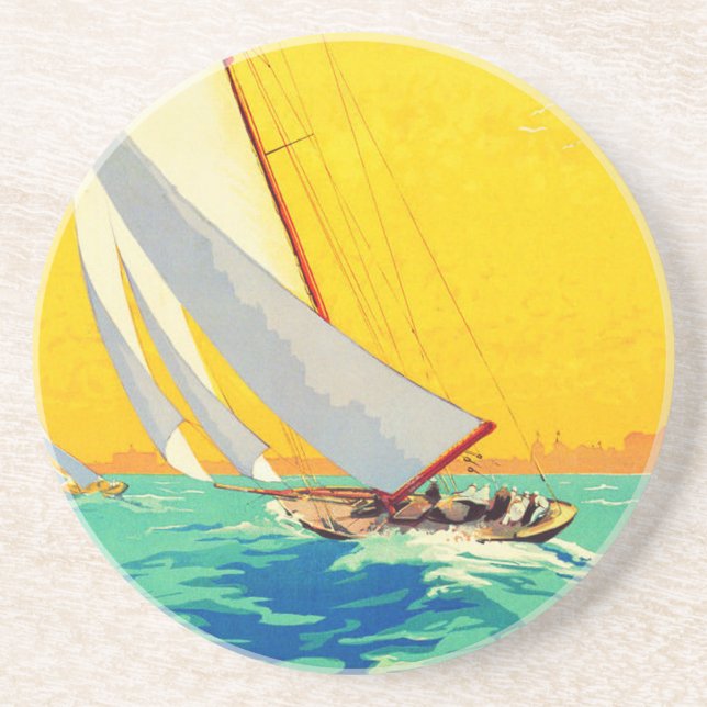 Vintage Segelbåt Fransk Travel Underlägg (Framsidan)