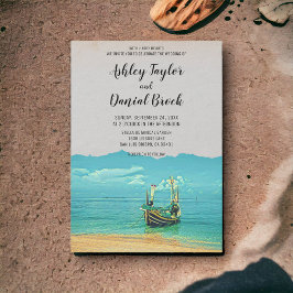 Vintage segelbåt kust destination bröllop inbjudningar