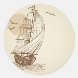 Vintage segelbåt runt klistermärke