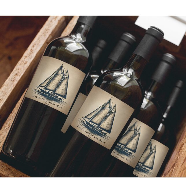 Vintage segelbåt Sjöman Marin returadress Vinflaska Etikett (Custom Sailboat Vintage Homemade Wine Labels)