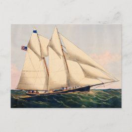 Vintage segelbåt yacht till sjöss illustration vykort