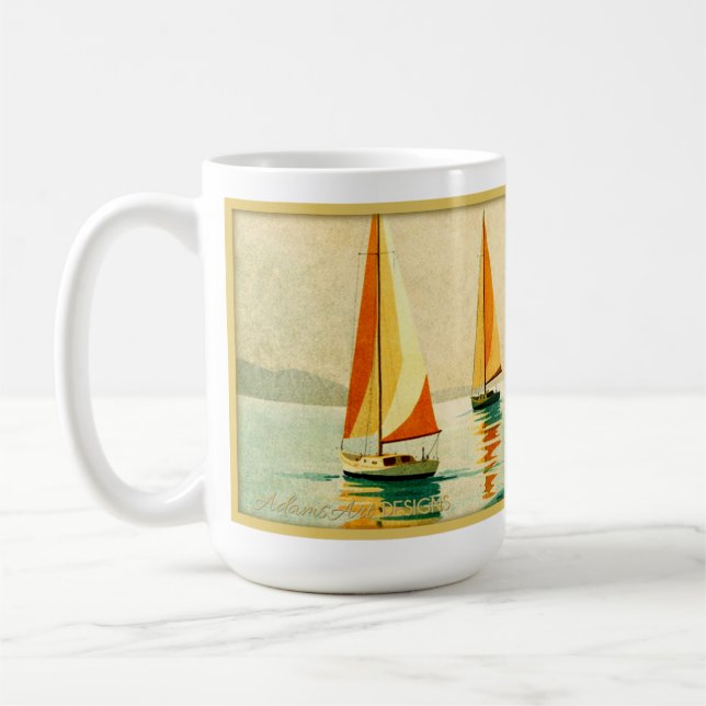 Vintage segelbåtar vid solnedgång Kustkonst Kaffemugg (Vänster)