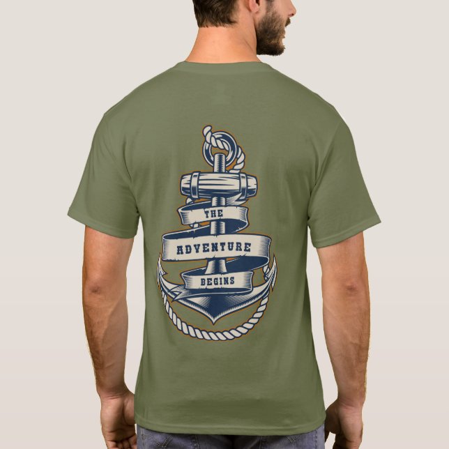 Vintage Segelsjös Ankartåg Äventyret Börjar T Shirt (Baksida)