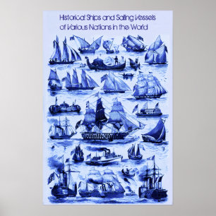 VINTAGE SEGLANDE FARTYG,SKEP AV OLIKA NATIONER POSTER