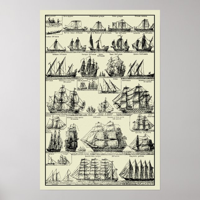 Vintage Seglingsfartyg i Nautilusdiagram Poster (Framsidan)