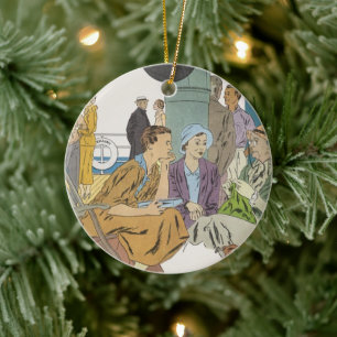 Vintage Semester, Passagerare Kryssningsfartyg på  Julgransprydnad Keramik