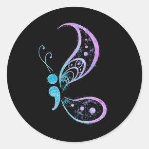 Vintage Semiolon Butterfly Semi-colon Tattoo Ment Runt Klistermärke