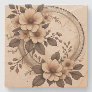 Vintage Sepia Blommig Elegant Rustik Spets Bröllop Stenunderlägg