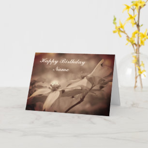 Vintage Sepia Dogwood Flower Birthday Card Kort