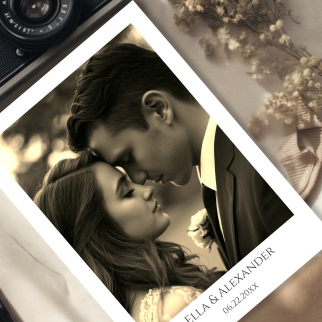 Vintage Sepia Foto Spara Datumet (Vintage Style Sepia Photo Overlay Save The Date)