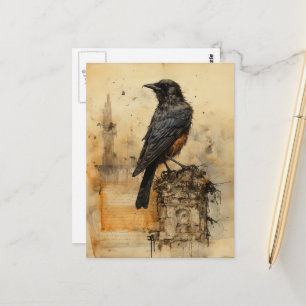Vintage Sepia Gotisk Korp Vykort