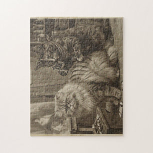 Vintage Sepia Katt Tattoo Artist – Rolig Viktorian Pussel