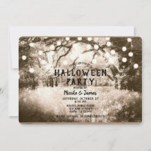 Vintage Sepia Kusliga Skogsbelysningar Halloweenfe