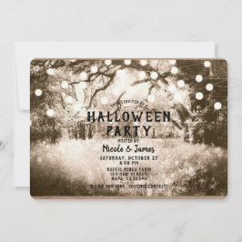 Vintage Sepia Kusliga Skogsbelysningar Halloweenfe Inbjudningar