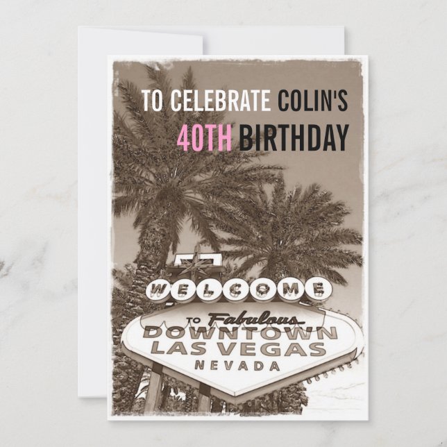 Vintage Sepia Las Vegas Födelsedagsfest inbjudan (Framsida)