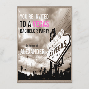 Vintage Sepia Las Vegas Modern Bachelor Party Inbjudningar