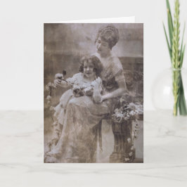 Vintage Sepia Mor & Child Porträtt Kort