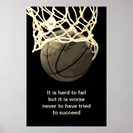 Vintage Sepia Motivational Quote Basketball Poster