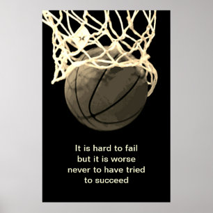 Vintage Sepia Motivational Quote Basketball Poster