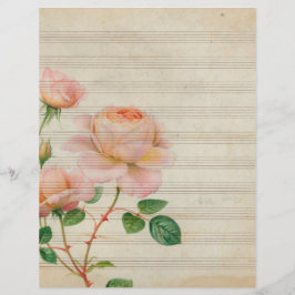 Vintage sepia musik noter med rosa ros
