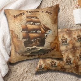 Vintage Sepia Nautical Karta och Sailing Frakt Kudde