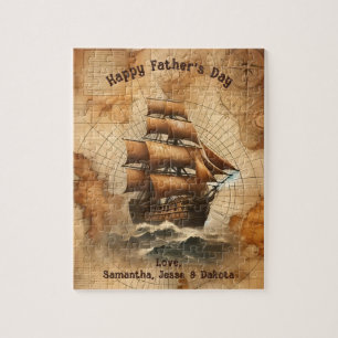 Vintage Sepia Nautical Karta och Sailing Frakt Pussel